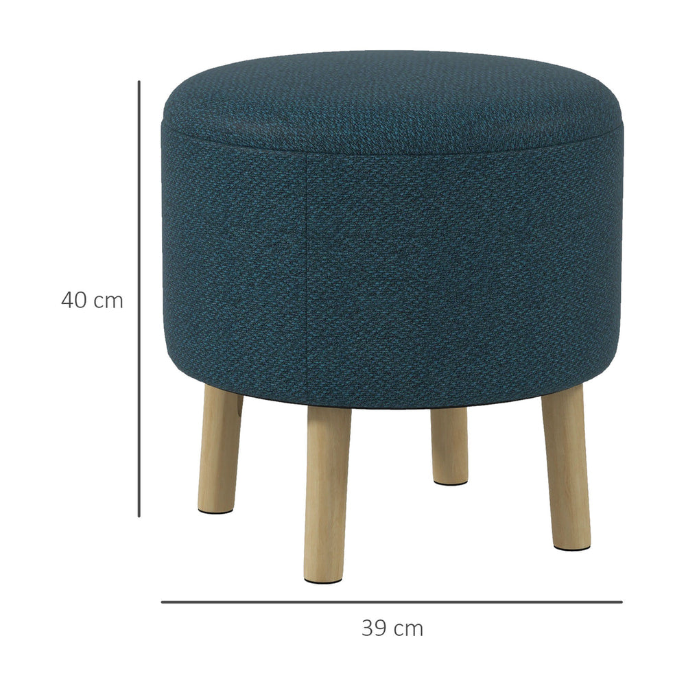 HOMCOM Round Linen-Look Storage Ottoman in Blue