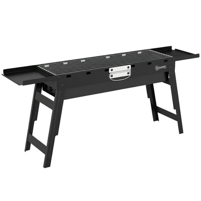 Outsunny Portable BBQ Grill, Foldable Charcoal Grill for Camping and Picnics with 2 Side Shelves and Handle, Black