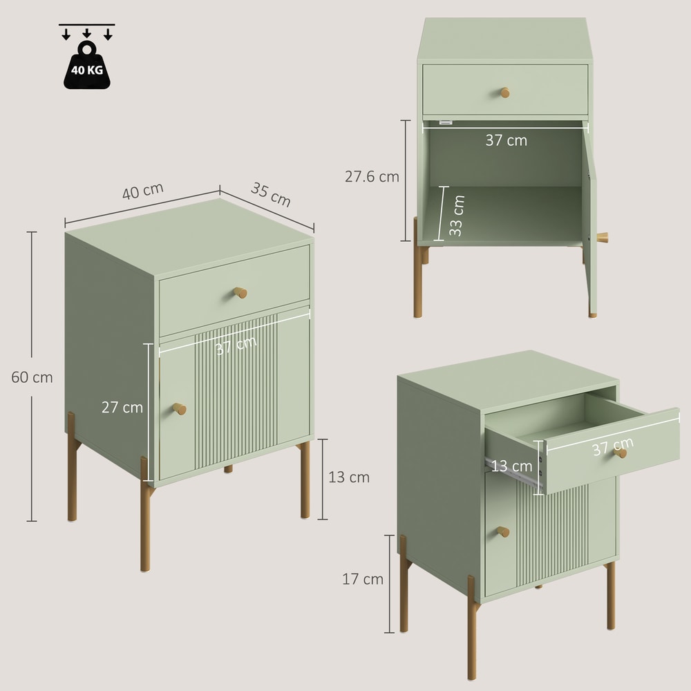 HOMCOM Modern Bedside Tables Set of 2 in Light Green