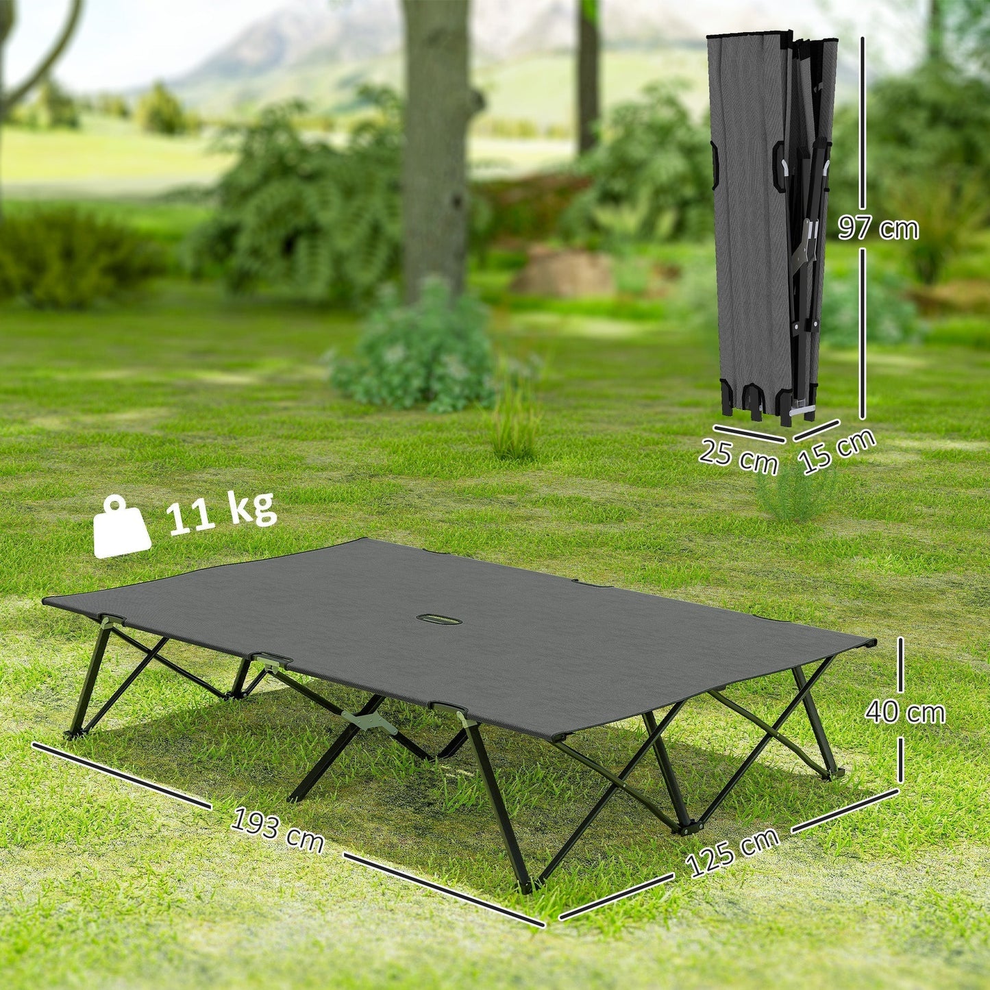Outsunny Double Camping Cot Bed, with Bag - Charcoal Grey