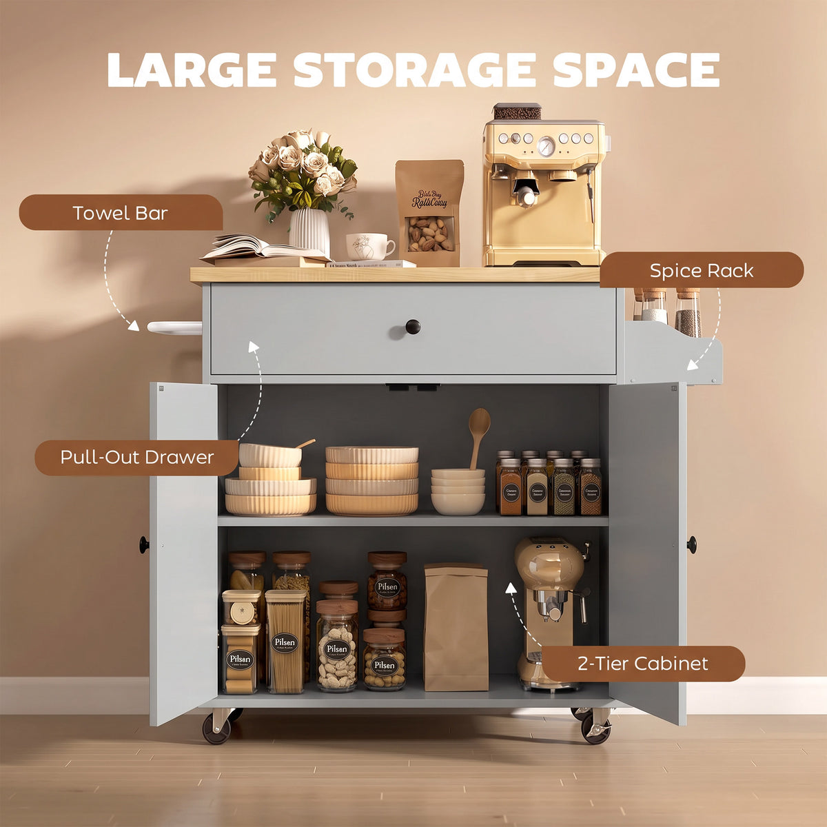 HOMCOM Kitchen Island with Drop Leaf in Grey