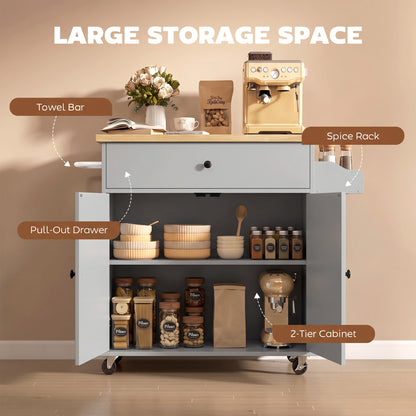 HOMCOM Kitchen Island with Drop Leaf in Grey
