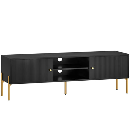 HOMCOM TV Stand for TVs up to 65", Entertainment Center with 2 Open Shelves, 2 Cabinets and Steel Legs for Living Room, Black
