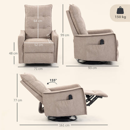 HOMCOM Recliner Armchair, Chenille Recliner Chair with Massage and Heat, 360 degrees Swivel Rocking Manual Recliner, Brown