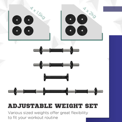 SPORTNOW Adjustable Weight Barbell & Dumbbells Set Free Weights Strength Muscle Exercise Home Gym Training, Black and Green