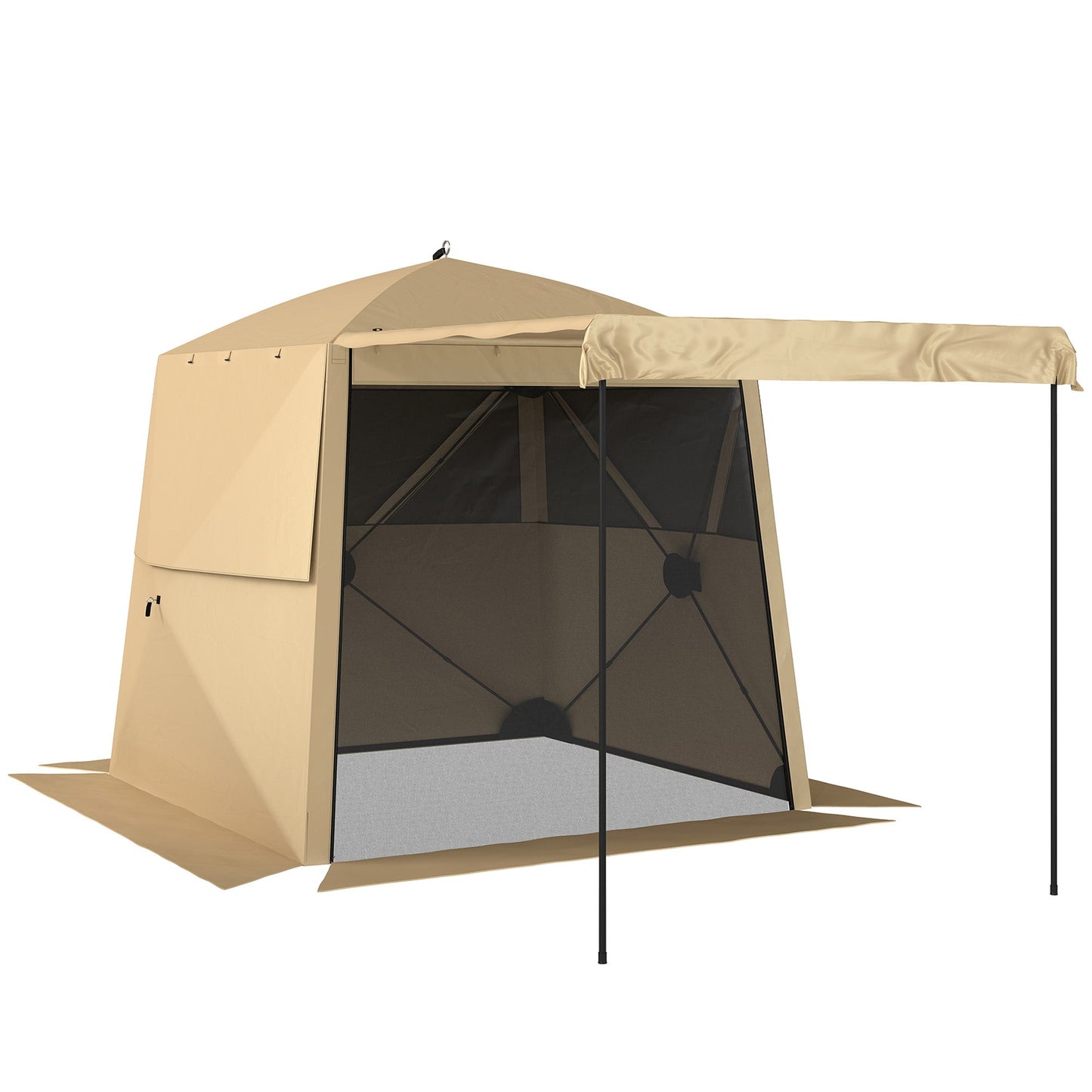 مظلة فورية قابلة للطي من Outsunny، مقاومة للماء مع نوافذ شبكية مظللة للتخييم والفناء، 2 × 2 متر، كاكي