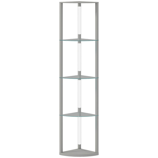 HOMCOM LED Floor Lamp with Shelves, Dimmable Standing Lamp with Foot Switch for Living Room, Bedroom, Grey