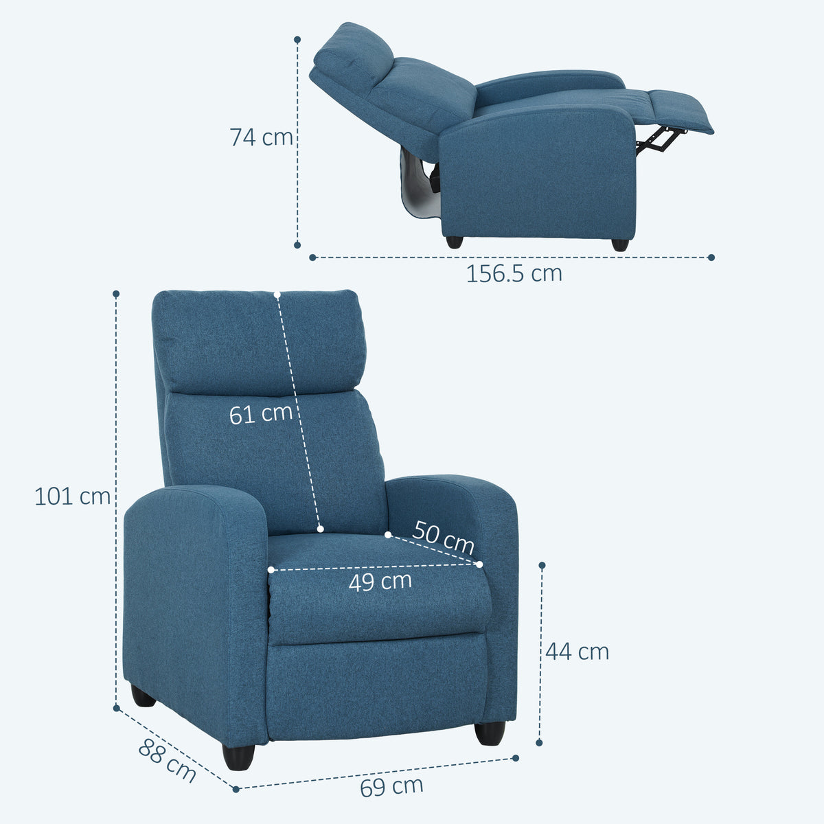 HOMCOM 135° Push Back Recliner Armchair in Blue