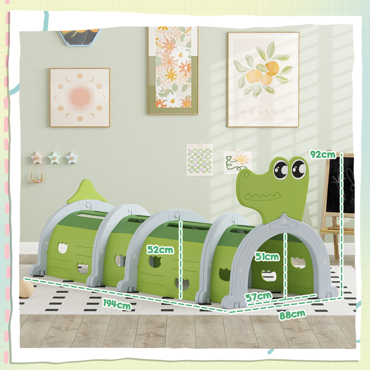 AIYAPLAY Crocodile Design Kids Play Tunnel in Green