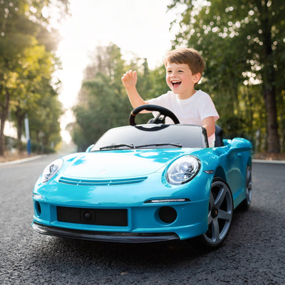 AIYAPLAY Kids Electric Car, 12V Licensed RUF GT Ride on Car with Suspension, Remote Control, Music, for 3-5 Years, Blue