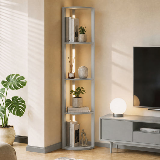HOMCOM 4-Tier Corner Floor Lamp in Grey