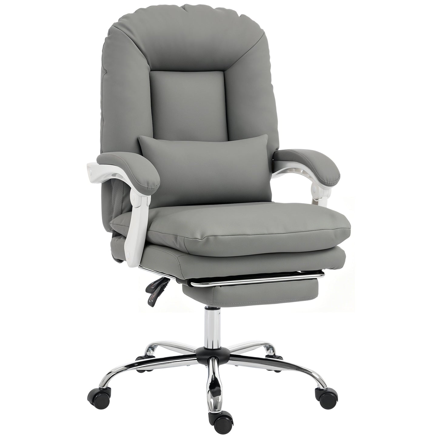 HOMCOM Ergonomic Executive Office Chair, Reclining Desk Chair with Lumbar Support, Footrest, Plush Thick Cushion, Grey