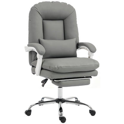 HOMCOM Ergonomic Executive Office Chair, Reclining Desk Chair with Lumbar Support, Footrest, Plush Thick Cushion, Grey