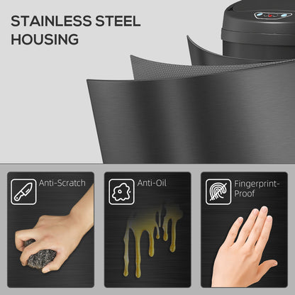 HOMCOM 50L Stainless Steel Sensor Bin - Black