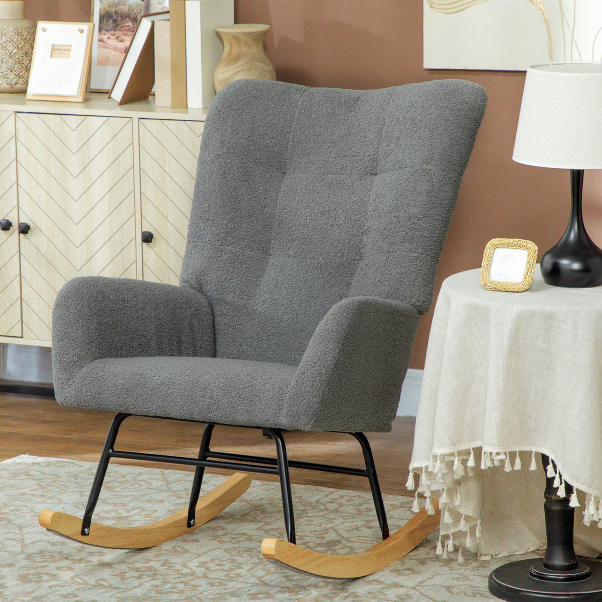 HOMCOM Teddy Fleece Rocking Chair in Grey
