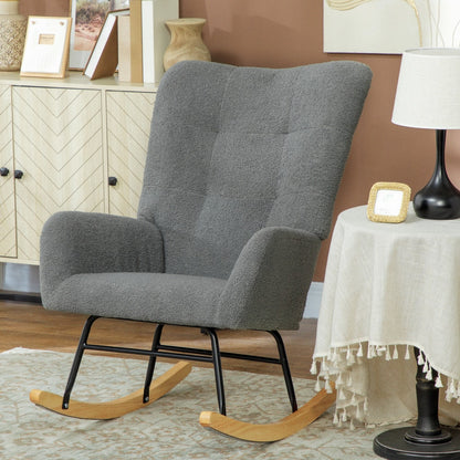 HOMCOM Teddy Fleece Rocking Chair in Grey