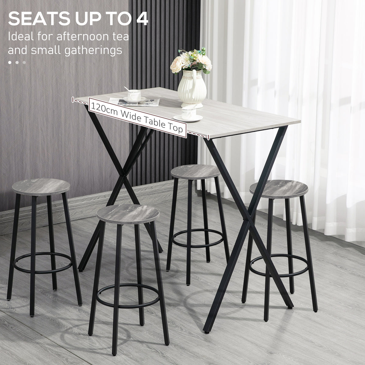 HOMCOM 120 cm Rectangular Bar Table for 4 People in White
