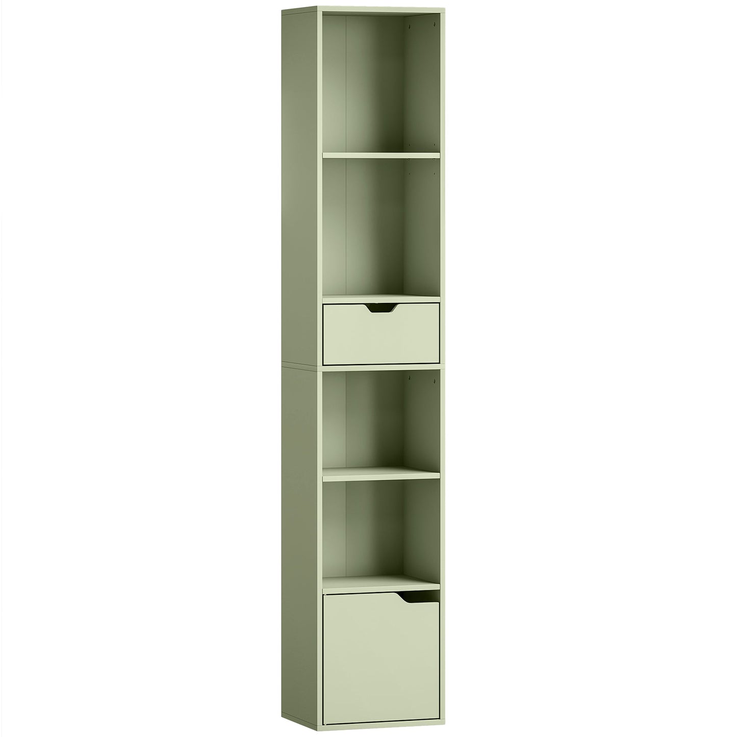 HOMCOM 6-Tier Bookcase, Tall Narrow Bookshelf with Drawer and Door - Green