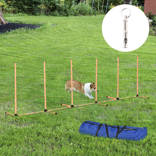 حقيبة حمل صافرة من PawHut Dog Agility Equipment للتدريب في الهواء الطلق للحيوانات الأليفة مع 6 أعمدة منسوجة