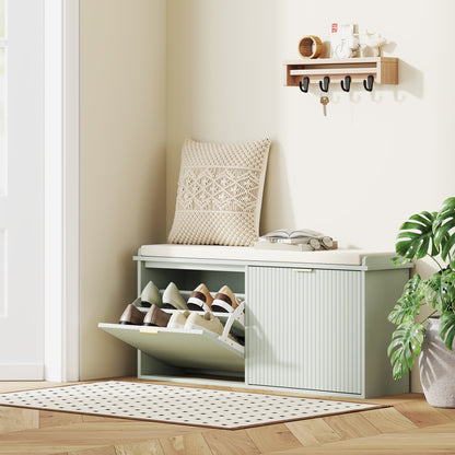 HOMCOM Elegant Ten Shoe Bench, with Top Seat - Green