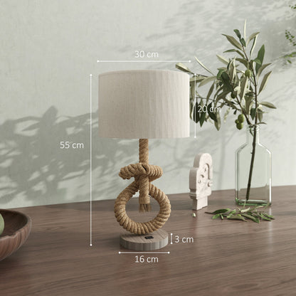 HOMCOM Nautical Table Lamps Set of 2 with USB Charging Port, Bedside Lamps for Bedroom Living Room, Warm White LED Bulb Included, with Hemp Rope, Natural