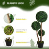 HOMCOM Decorative Artificial Plants Set of 2, Boxwood Ball Topiary Trees in Pot Fake Plants for Home Indoor Outdoor Decor, 90 cm, Dark Green