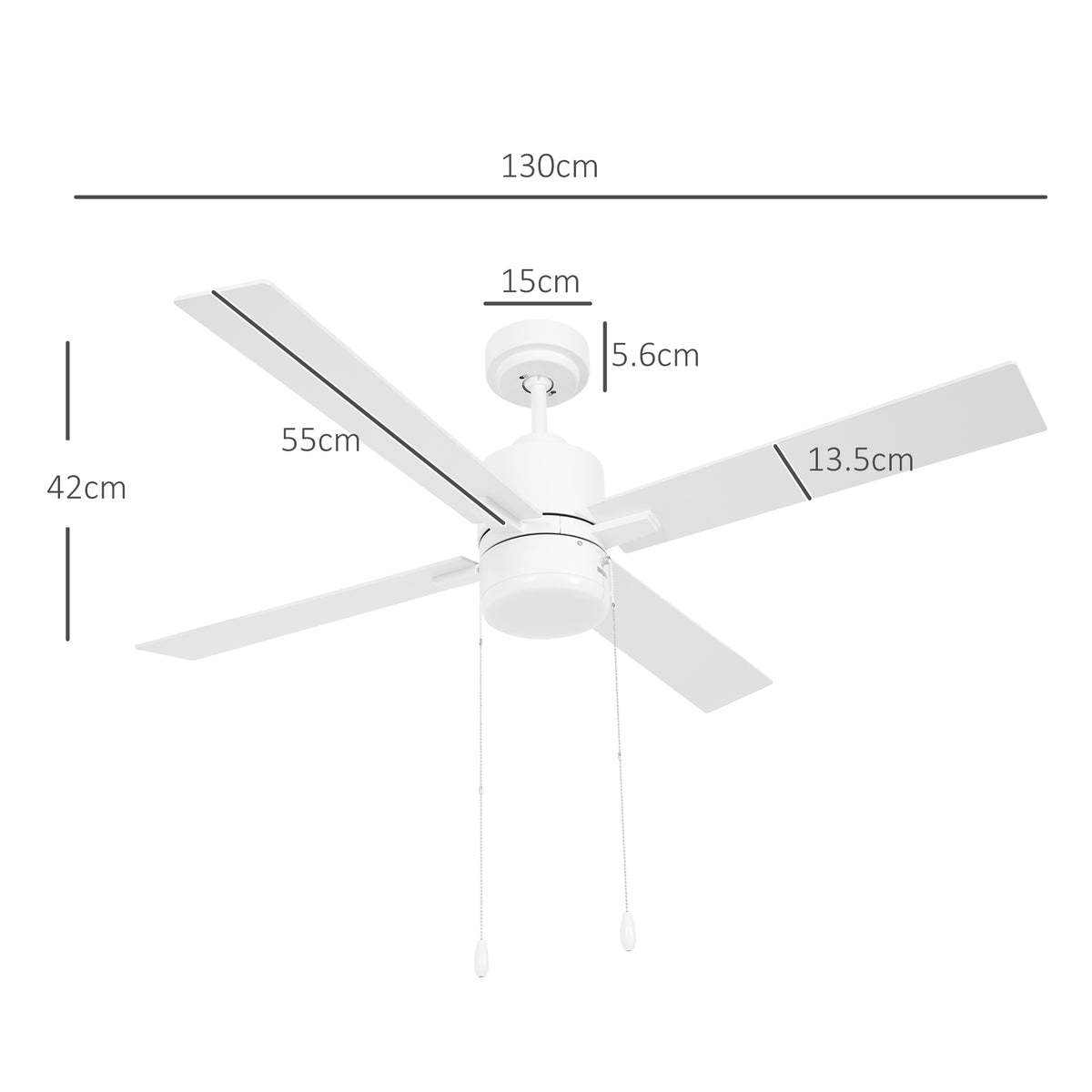HOMCOM Ceiling Fan with LED Light in White and Natural Tone