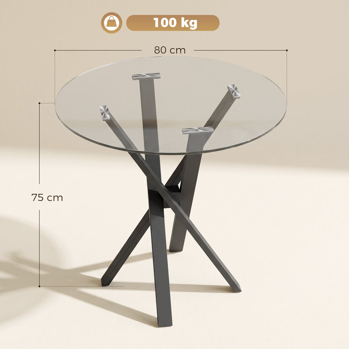 HOMCOM Round Dining Table for 4 in Clear