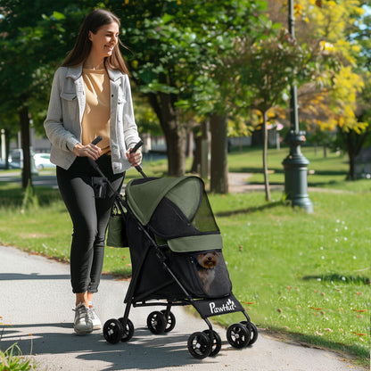 PawHut Foldable Dog Stroller in Dark Green