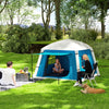 Outsunny Inflatable Camping Tent w/ Hand Pump, Easy Setup 1/2 Person Blow Up Tent Waterproof 190T Taffeta w/ Mesh Windows, Doors and Carry Bag, Light Blue
