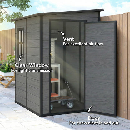 حظيرة تخزين للحديقة من Outsunny مقاس 4x5 قدم، حظيرة مائلة، حظيرة قابلة للقفل للحديقة مع نافذة وفتحة تهوية وسقف بلاستيكي، بتأثير الخشب.