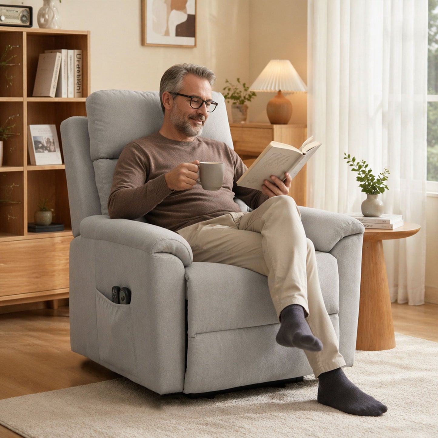 HOMCOM Power lift recliner chair with Massage and Heat, Terry Cloth Electric Lift Chair with Spring Cushion, Light Grey
