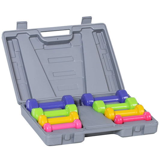 HOMCOM 10KG Dumbbells Set with Carry Case, Hand Weights for Women and Men Home Gym Weight Lifting Training, Red, Yellow, Green, Purple