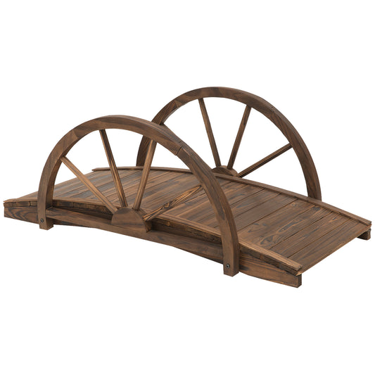 Outsunny Wooden Garden Bridge Lawn D√É¬©cor Stained Finish Arc Outdoor Pond WalkwayYard Decoration Half Wheeled Railings 100L x 50W x 37Hcm