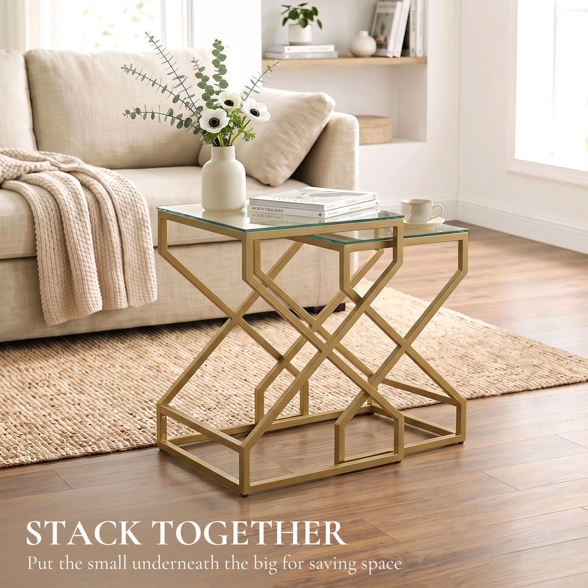 HOMCOM Nest of Tables in Transparent and Gold Tone