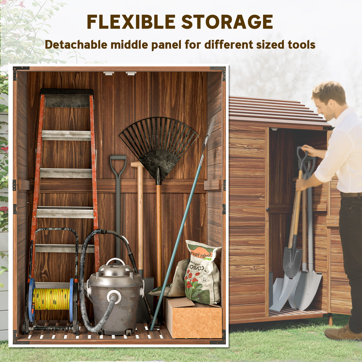 Outsunny Wooden Garden Shed in Brown