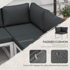 Outsunny 4 Pieces Garden Furniture Set, 5-Level Reclining Garden Corner Sofa Set, Outdoor Lounge Conversation Sectional with Cushions, Wood Effect Plastic Table, White Frame & Grey Cushion