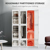 HOMCOM Portable Clothes Wardrobe for Bedroom, Foldable Clothes Organiser with Cube Storage, Hanging Rods, Magnet Doors, White