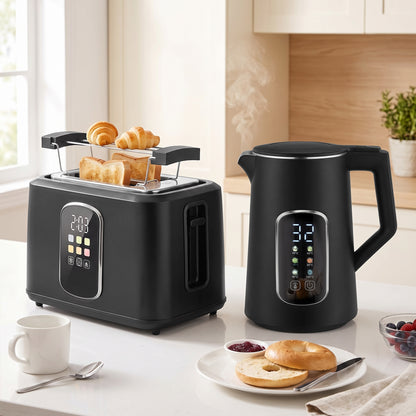 HOMCOM Kettle and Toaster Set with LED Touch Screen in Black