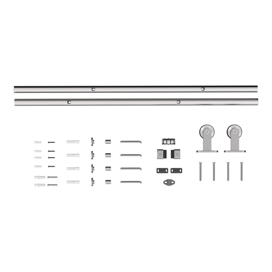 HOMCOM Sliding Door Hardware Kit Smooth Quiet 304 Stainless Steel with all components laid out