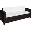 Outsunny 3 Seater Rattan Sofa, All-Weather Wicker Weave Metal Frame Chair with Fire Resistant Cushion, Brown