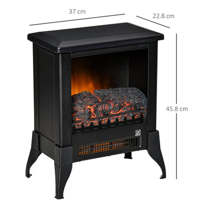 HOMCOM Electric Fireplace Stove, Free Standing Fireplace Heater with Realistic Flame Effect, Dual Power Settings (1800-2000W), Adjustable Temperature and Overheat Protection, Black