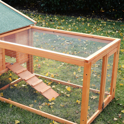PawHut Wooden Guinea Pigs Hutches W/ Ramp-Golden Red