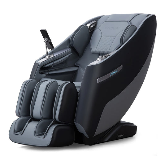 Zero Gravity SL Track Shiatsu Recliner Massage Chair in black and grey with a phone holder attached