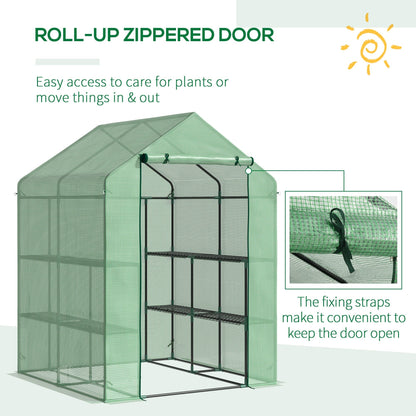 بيت زجاجي Outsunny Walk in Greenhouse مع أرفف، بيت زجاجي مستدق للحديقة، بيت زراعة، غطاء قابل للإزالة 143x138x190 سم، أخضر