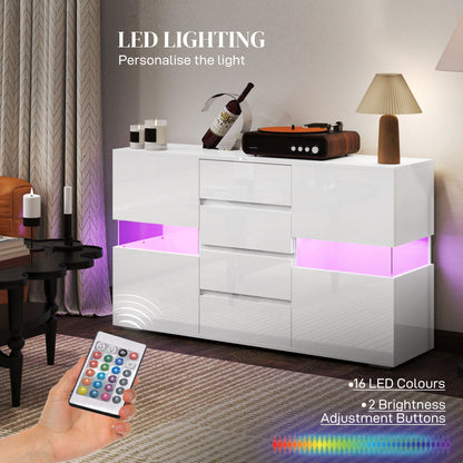 بوفيه إضاءة LED من HOMCOM - أبيض شديد اللمعان