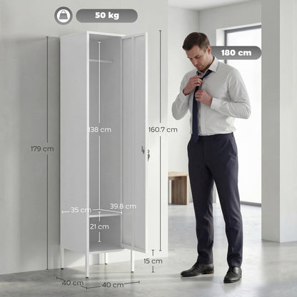 HOMCOM Metal Locker Cabinet with Hanging Rod in White
