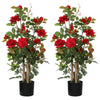 HOMCOM 90cm Artificial Rose Tree Set of 2, Decorative Fake Plant with 344 Silk Leaves 17 Flowers for Outdoor Indoor Decor, Red