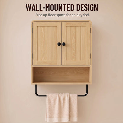 HOMCOM Bathroom Cabinet Wall Mounted, Bathroom Wall Cabinet with 2 Doors, Adjustable Shelf Storage for Toilet, Oak