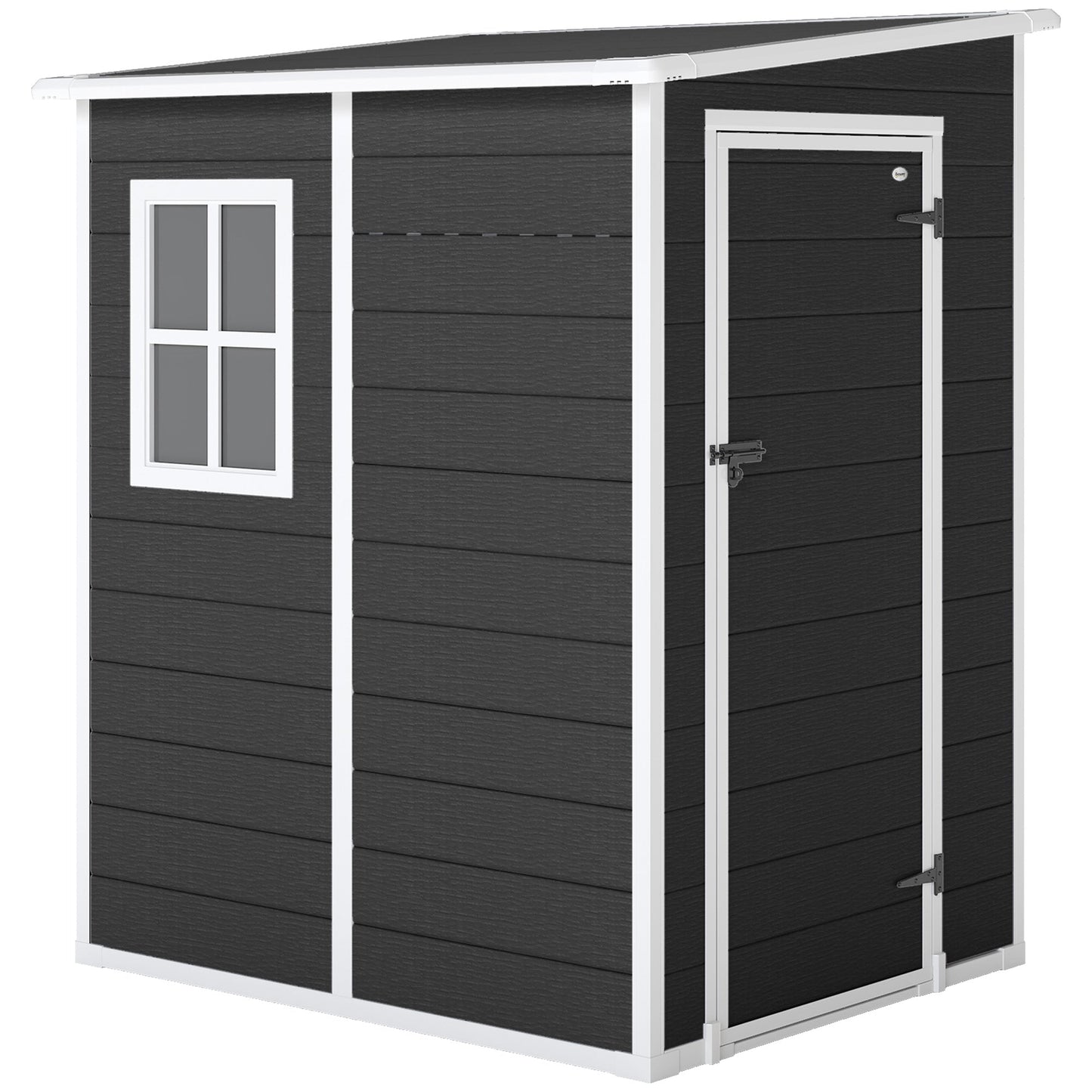حظيرة تخزين خارجية Outsunny 4'x5' للحديقة، حظيرة مائلة، حظيرة حديقة قابلة للقفل مع نافذة، فتحة تهوية وسقف بلاستيكي، أسود